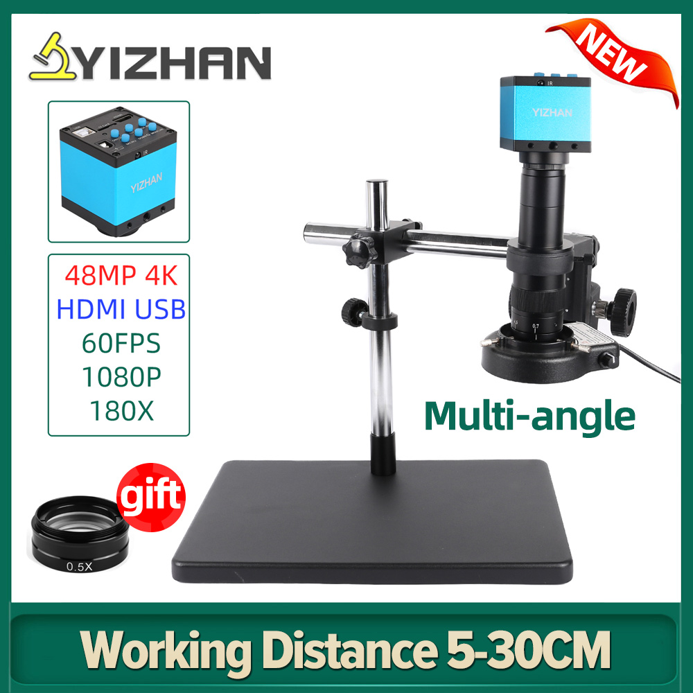 YIZHAN 48MP 4K HDMI USB Industrial Digital Video Microscope Camera 90X 180X Zoom C-Mount Lens LED Ring Light Working Distance 30CM For Repair Soldering ราคา 10,778 บาท*ส่งฟรี
