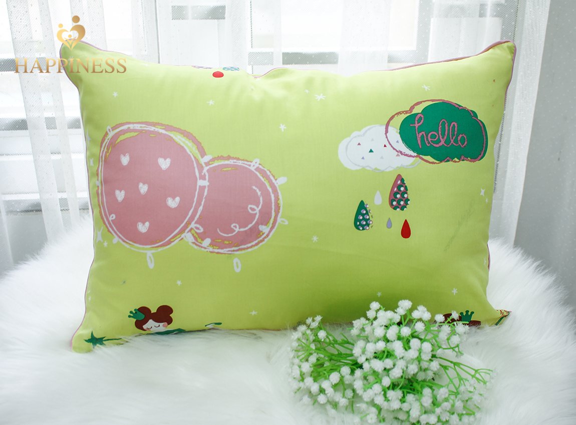 Gối cotton cho bé gồm vỏ kèm ruột gối happiness mẫu hello -tranlanshop