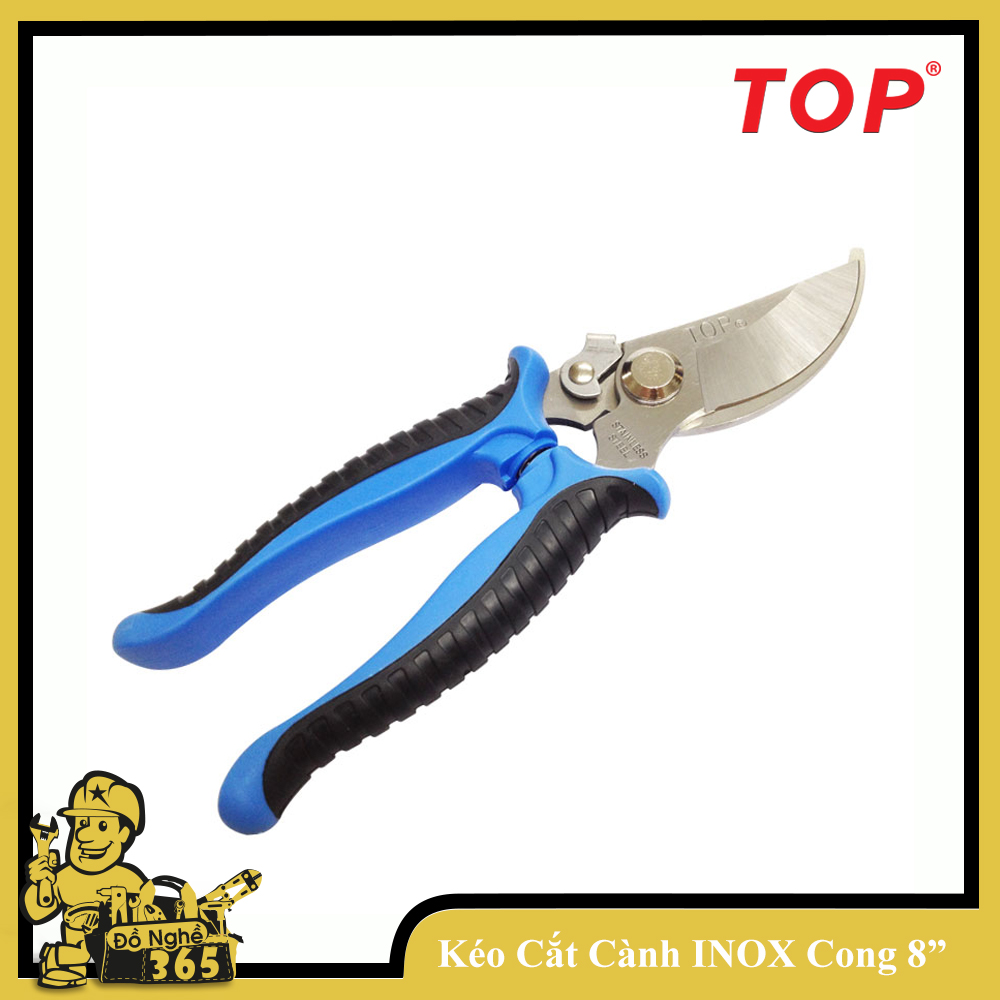 Kéo cắt cành 8" (200mm) mỏ cong Inox hiêu TOP - , kéo chuyên phục vụ làm vườn tạo dáng cắt tỉa cây cảnh và hái quả có thể cắt nhiều vật dụng mềm phục vụ nội trợ gia dụng gia đình