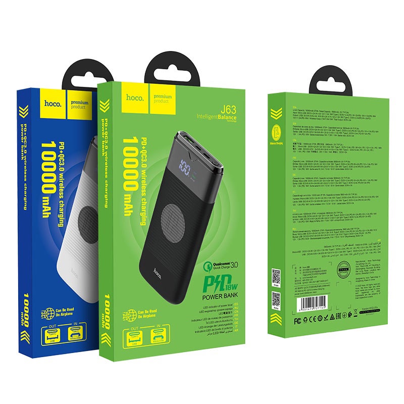 Pin sạc dự phòng không dây hoco j63 10000mah pd+qc 3.0 18w