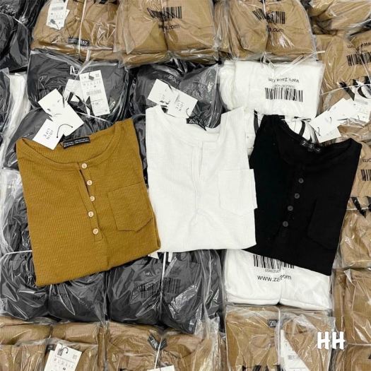 Áo Thun Dài Tay Áo Len Tăm Cúc Ngực Mềm Mát