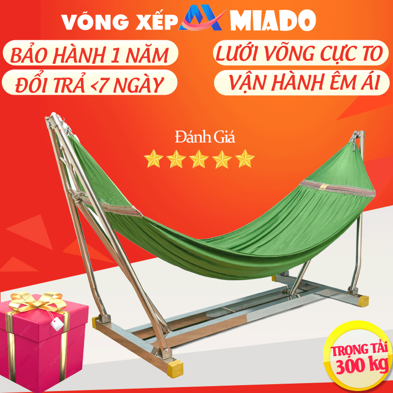 Võng xếp inox khung vuông phi 40 bảo hành 2 năm