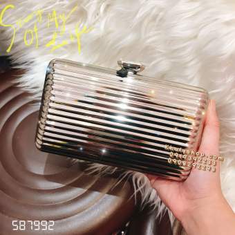 Bóp đầm clutch cao cấp dạ hội dự tiệc sang trọng đeo chéo, cầm tay vân sọc ngang màu bạc dành cho bạn nữ (17x5x10cm) - 30BD12036