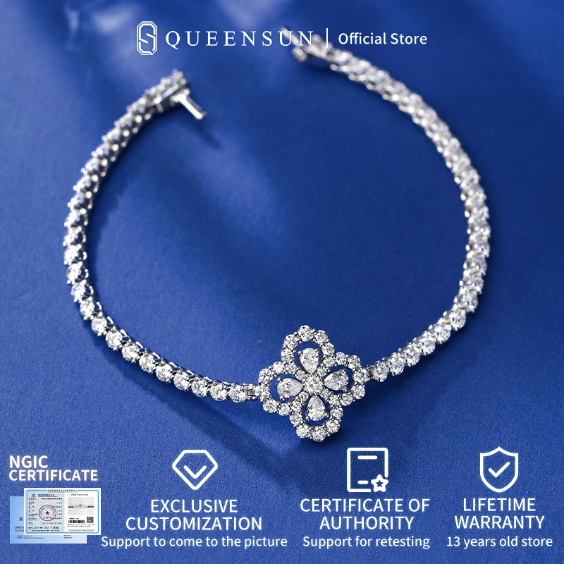 Queensun 18K Four Clover bracelet ，Four Clover Jewelry set,  diamond earrings, Four Clover pendant, Four Clover collarbone chain ，﻿四叶草钻石项链套装for women gifts daily necklaces party necklaces /engagement necklaces