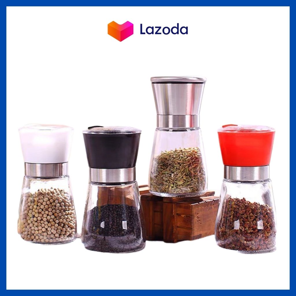 Dụng cụ xay tiêu thủy tinh đa năng cầm tay máy xay tiêu mini đồ say tiêu hũ xay tiêu bình đựng hạt tiêu - Dụng Cụ Đựng và Xay Tiêu Cầm Tay Đa Năng 6.5x13cm