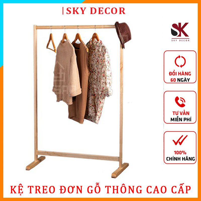 Kệ treo quần áo gỗ - thanh đơn gỗ thông giá rẻ, thanh đơn treo quần áo, kích thước 120x76x34cm