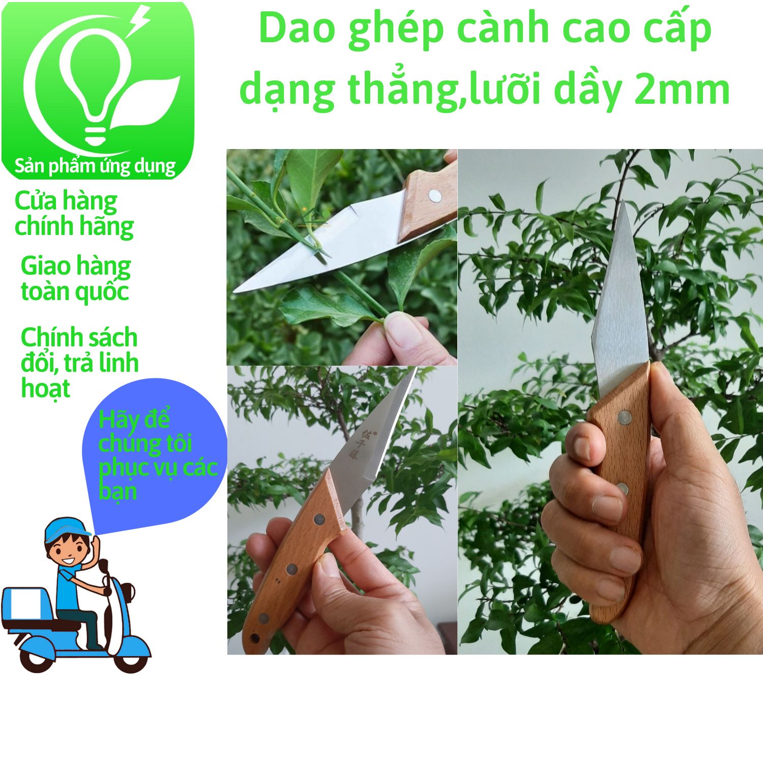 Dao ghép cành cao cấp dạng thẳng lưỡi dầy 2mm thuận tiện cho việc ghép cây, ghép cành cây cảnh