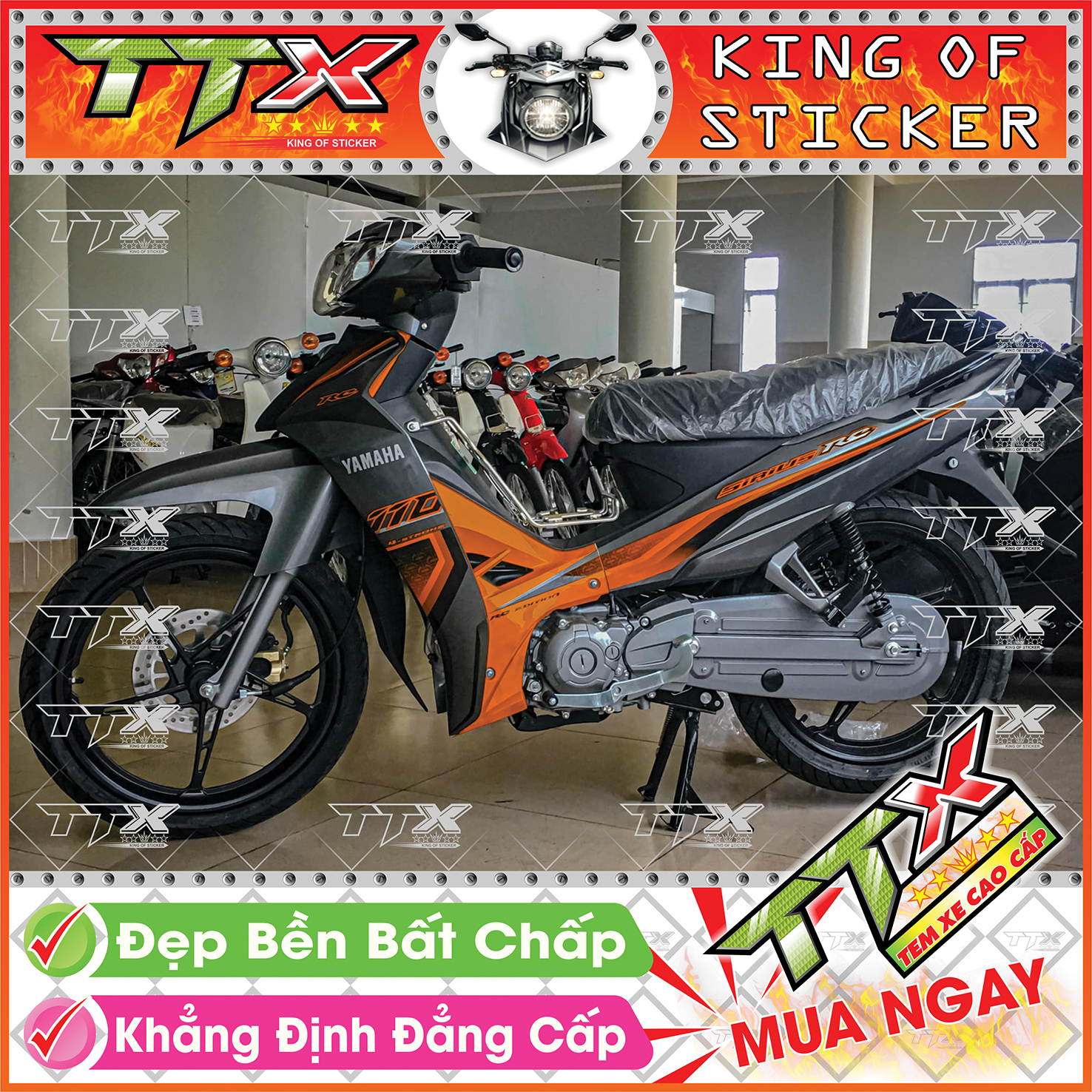 Tem xe sirius đen cam rc 2022 - tem sirius rc 110 cam đen siêu đẹp - mẫu team sirius đen cam