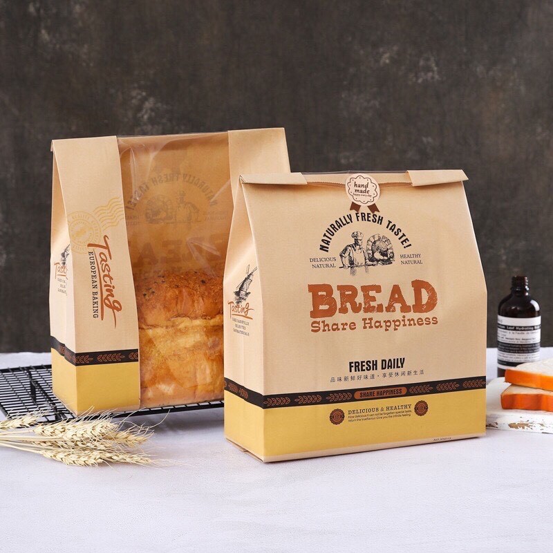 Combo 100 túi đựng bánh mì hoa cúc ngang chữ BREAD kích thước 21x9x30cm