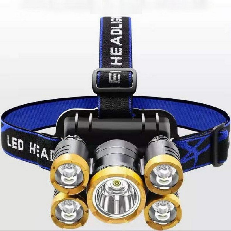 Đèn pin đội đầu 5 bóng siêu sáng 6000k chống nước tuyệt đối, pin 2x18650, phiên bản mới bóng to hơn sáng hơn