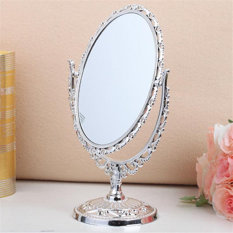 Gương trang điểm để bàn phong cách Châu Âu 2 mặt gương xoay lật 360 độ hình trái tim và hình bầu dục