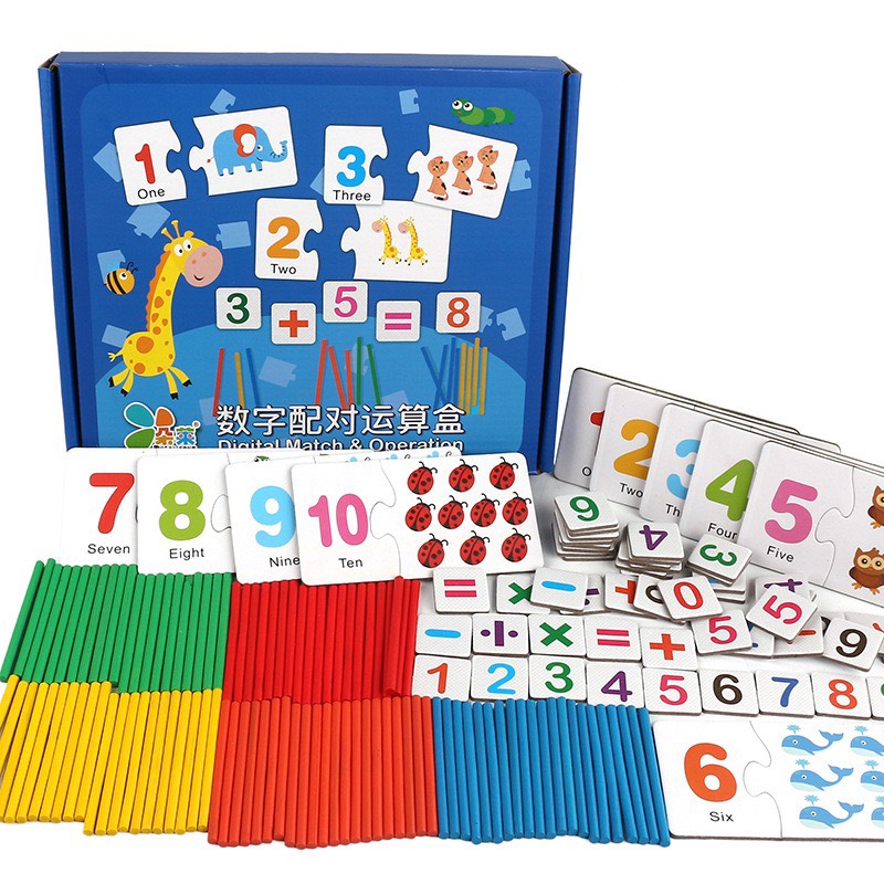 Bộ thẻ học ghép số kèm que tính giúp bé học đếm - đồ chơi toán học Montessori