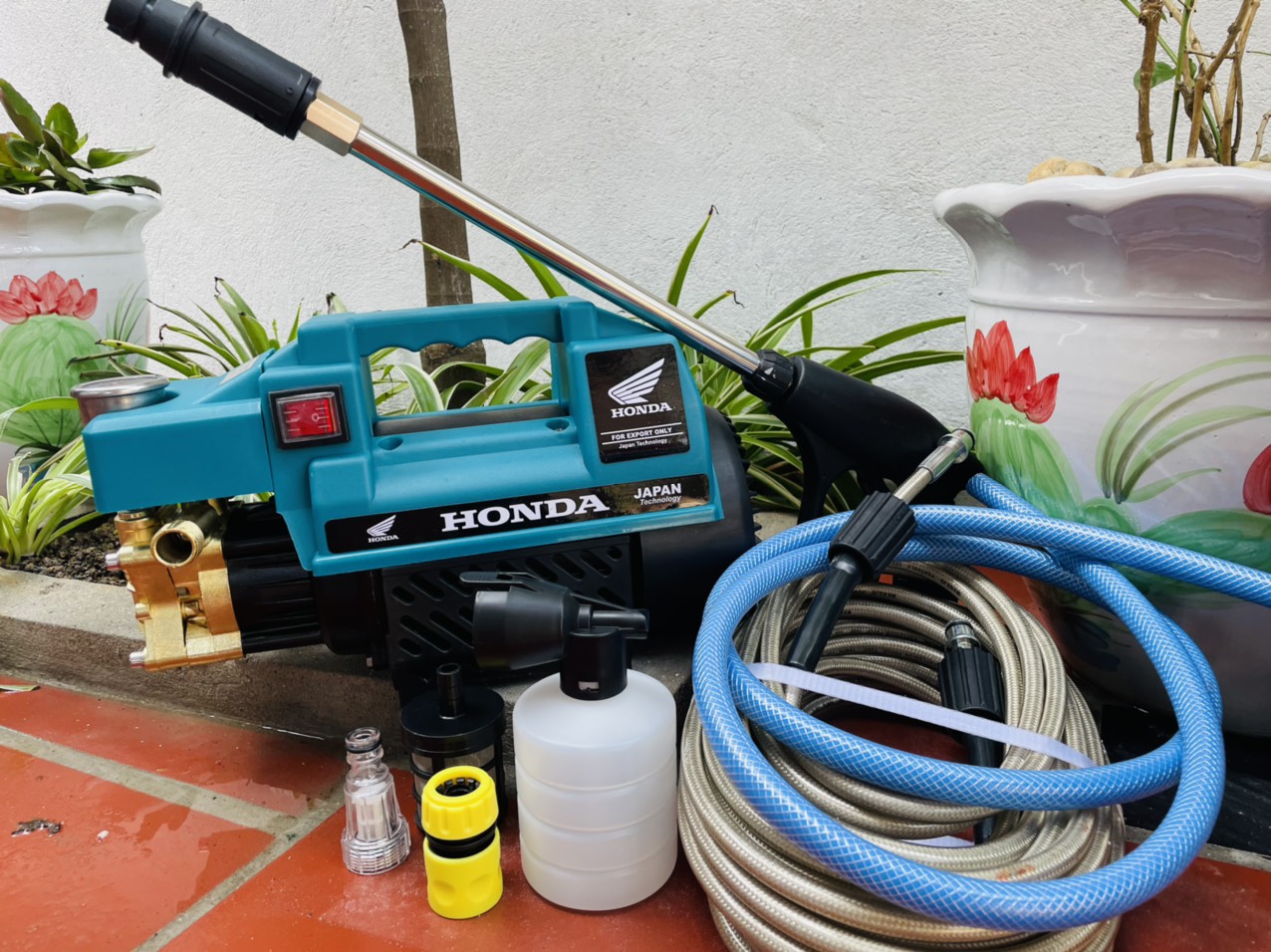 máy rửa xe áp lực honda dây dài 15m tăng bình tạo bọt