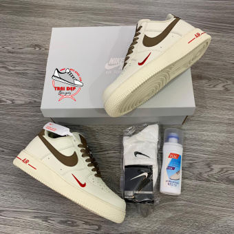 Giày Nike Air Force 1 Vệt Nâu ( AF1 Trắng Nâu ) Hot Trend Full Box + Phụ Kiện