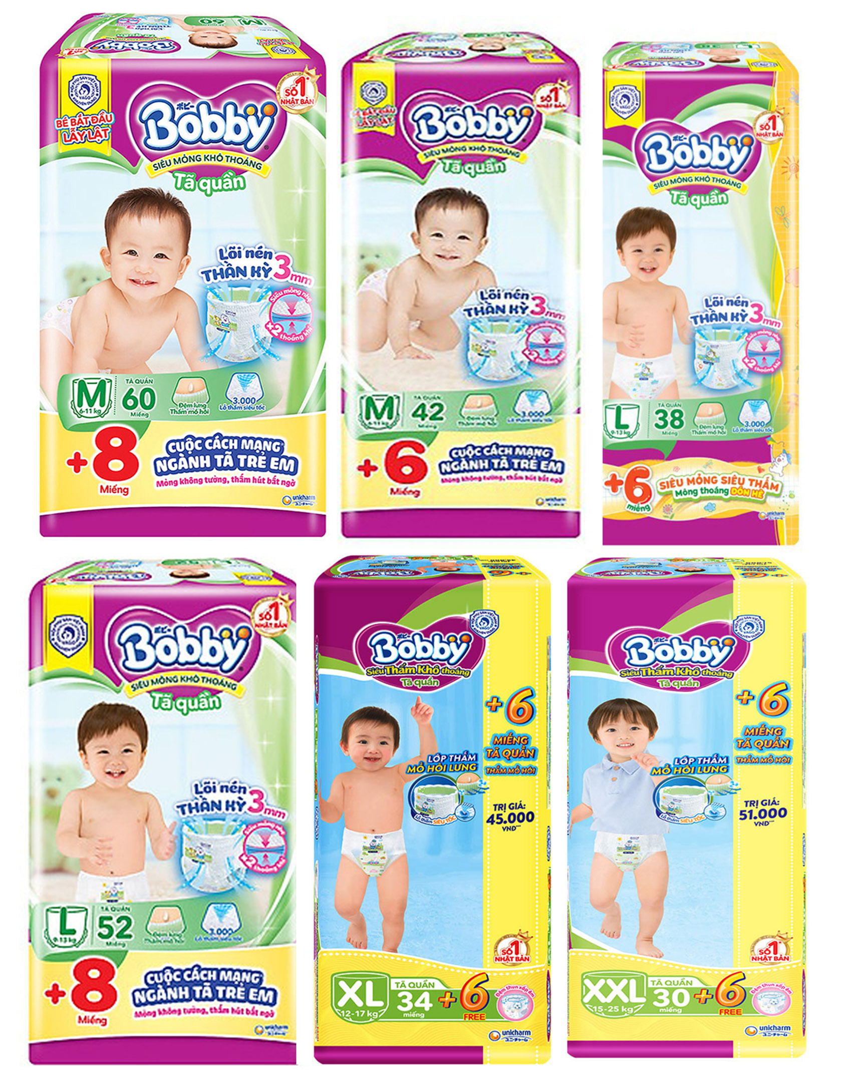 Tã quần bobby mới m60, m42, l38, l52, xl34, xxl30