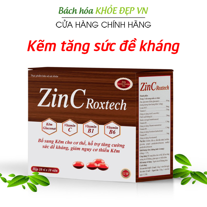 Viên kẽm zinc gluconate vitamin C B PP giúp tăng cường sức đề kháng tăng cường sức khỏe - Hộp 100 viên