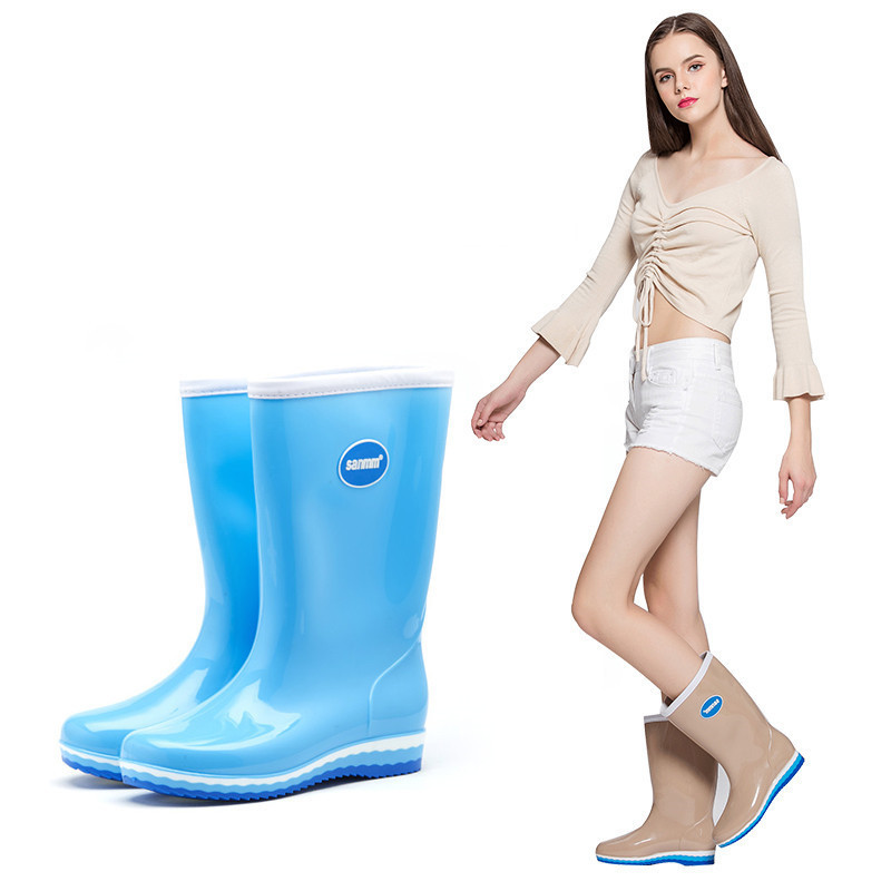 Shangjiake Mid length Women Rain Boots High Heel Fashion Rain