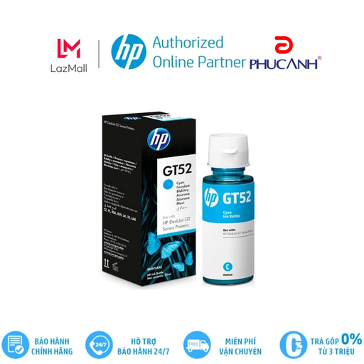 Mực hộp máy in phun hp gt52 cyan, hàng chính hãng