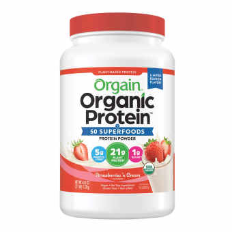 Orgain Organic Protein with Probiotics Plant Based Protein Powder, Strawberries & Cream, 2.7 lbs
