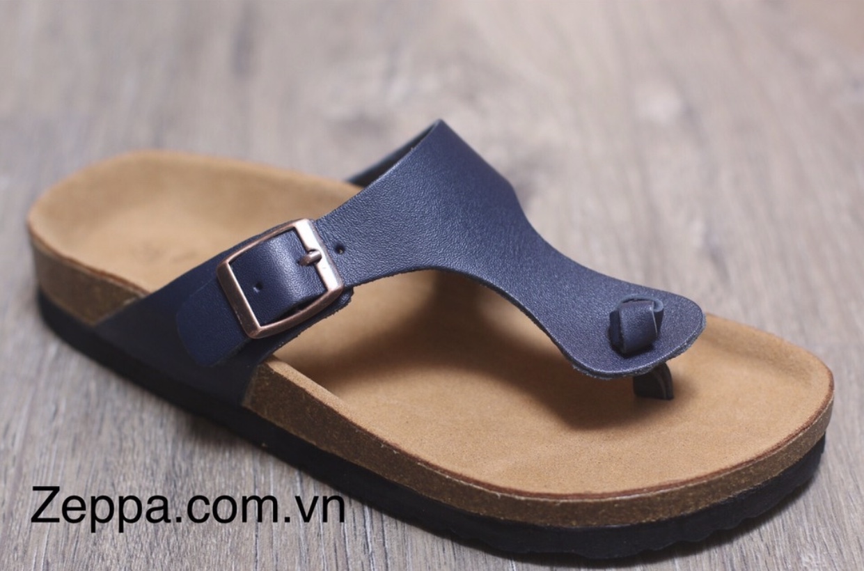Zeppa chính hãng - da bò thật 100% - dép xỏ ngón màu xanh navy ms: dxn1 - dép đế trấu da bò unisex