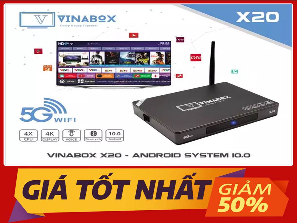 Tivi box vinabox x20 – 2g/16g – android 10.0 – phiên bản cao cấp ram 2gb và rom 16g, mẫu vinabox mới tìm kiếm giọng nói, android 10 siêu mượt