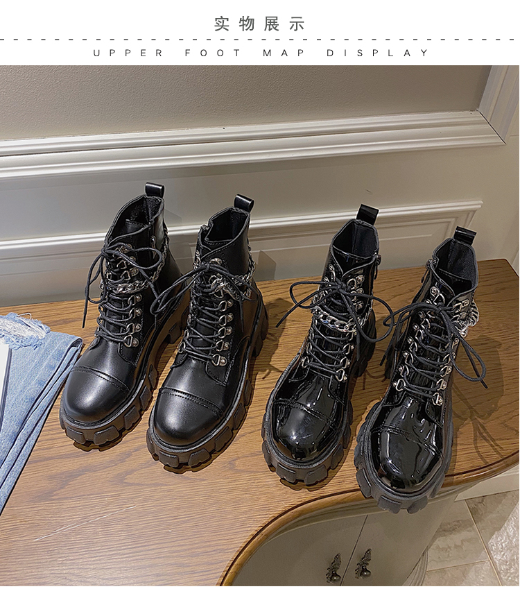 Anh Đầu Máy Buộc Dây Dr. Martens Nữ Phong Cách Retro Bốt Kỵ Sĩ 2020 Mẫu Mới Lớp Da Bóng Đế Thô Đế Dày Ins Bốt Ngắn