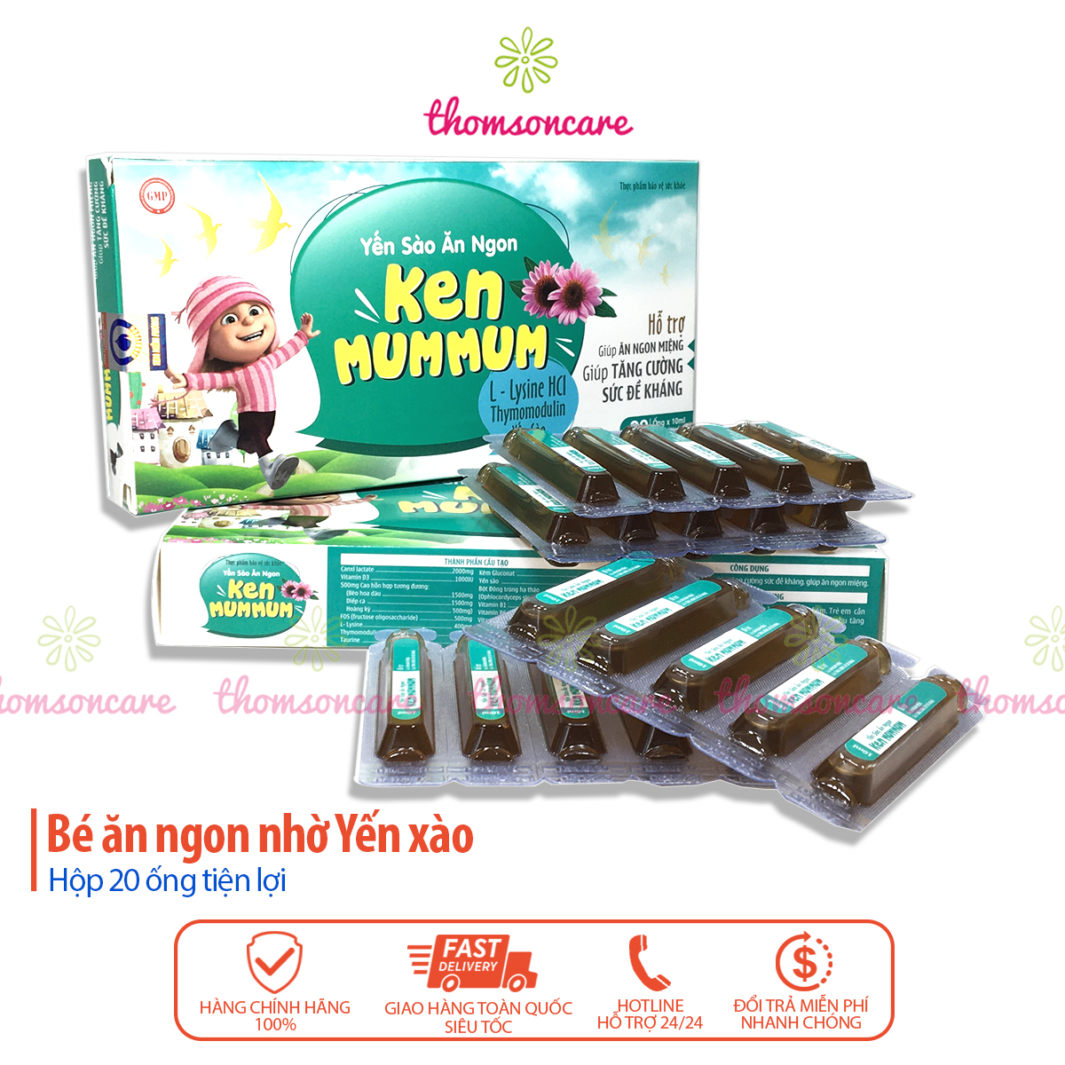 Siro Yến sào giúp bé ăn ngon, tăng đề kháng Hộp 20 ống tiện lợi, có thêm lysine và thymodulin yến xào