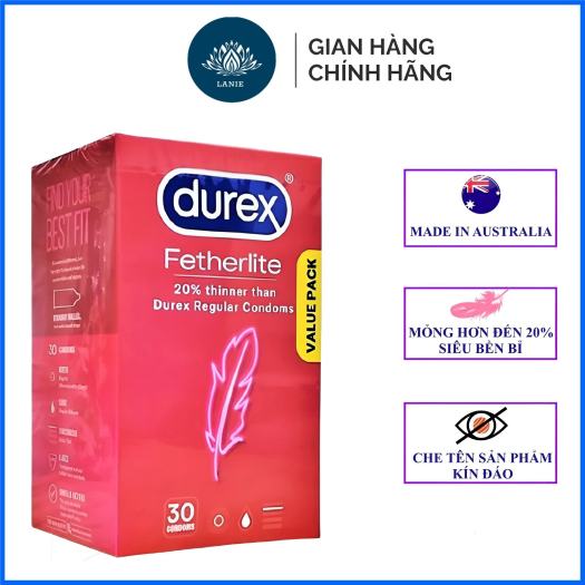 Bao cao su Durex Fetherlite Úc siêu mỏng - hộp 30 cái