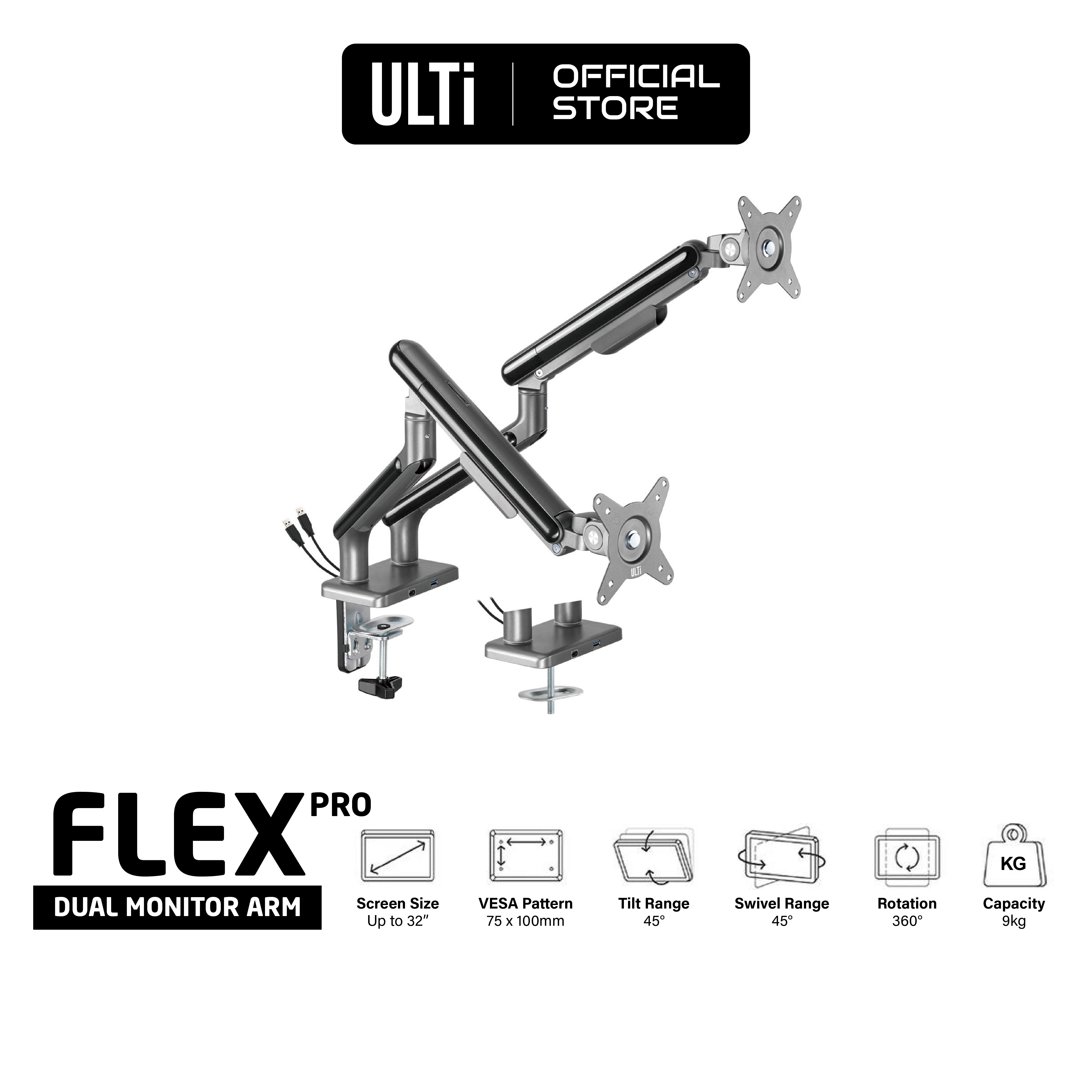 ULTi APEX Vertical Stacking Dual Monitor Arm for 2 Monitors Up to