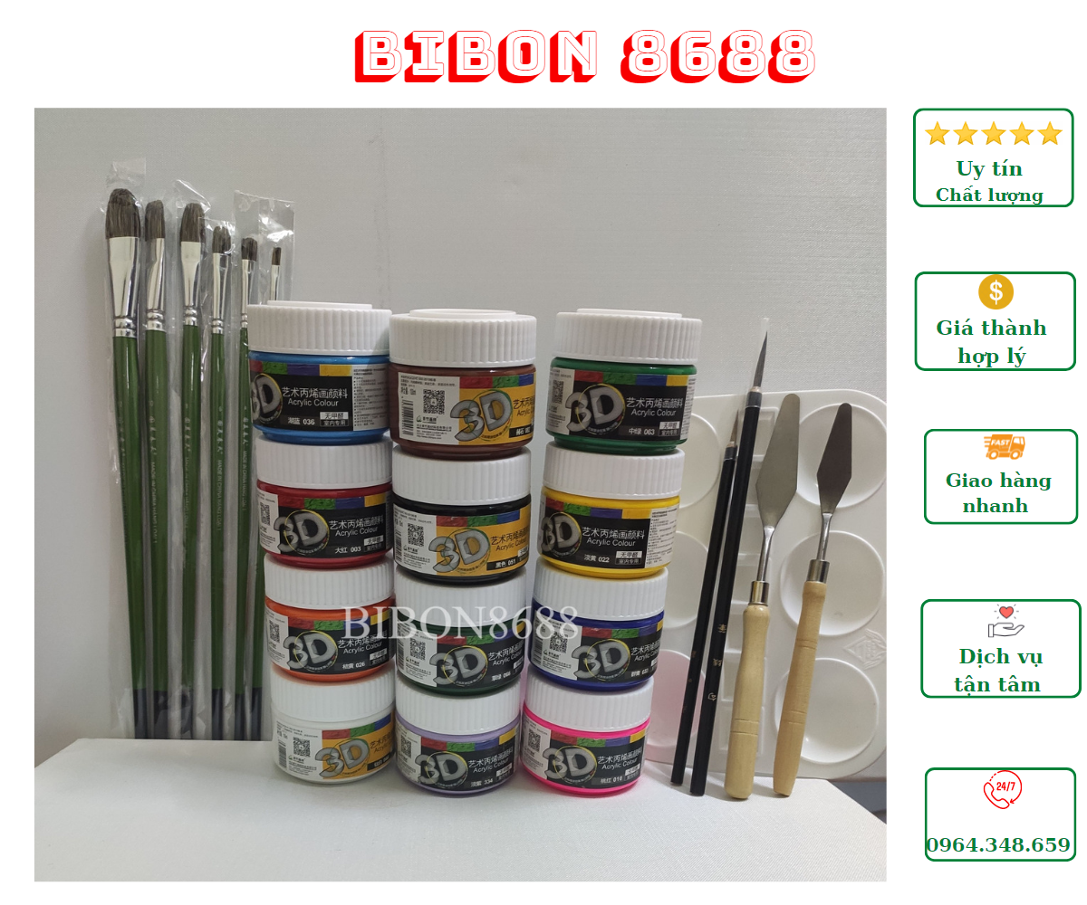Combo/Bộ dụng cụ vẽ tranh màu Acrylic 3D gồm 23 chi tiết