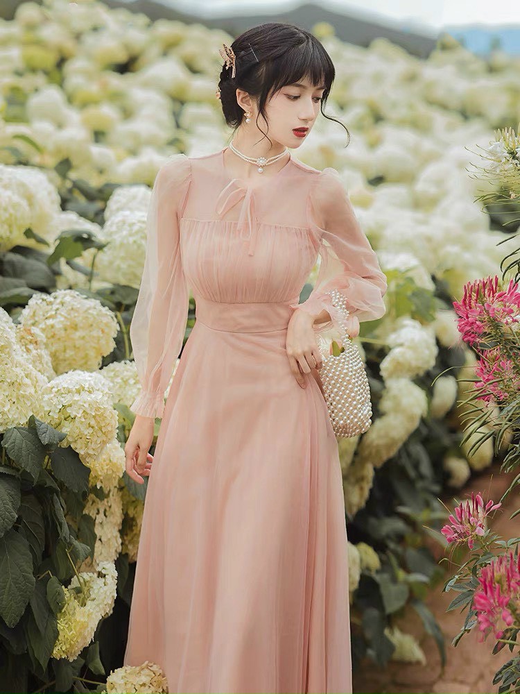 Đàm voan 2 lớp màu nu xinh lung linh hàng thiết kế chuẩn size ld0423