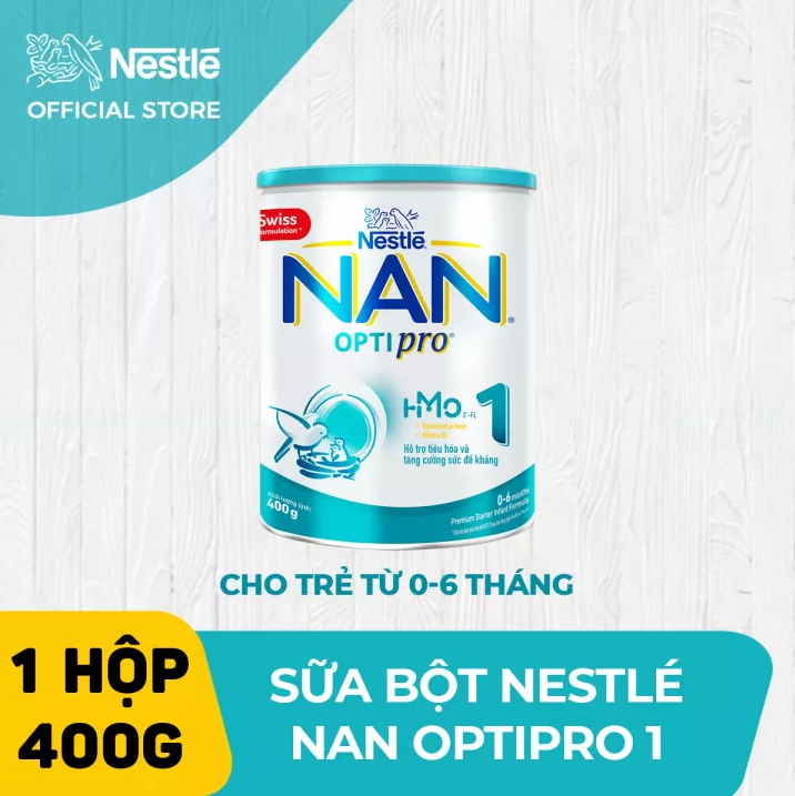 Sữa bột Nestle NAN OPTIPRO 1 H-MO 400g cho trẻ từ 0-6 tháng tuổi dễ tiêu hóa dễ hấp thụ hỗ trợ sức đề kháng hỗ trợ phát triển trí não và thị lực-HMO
