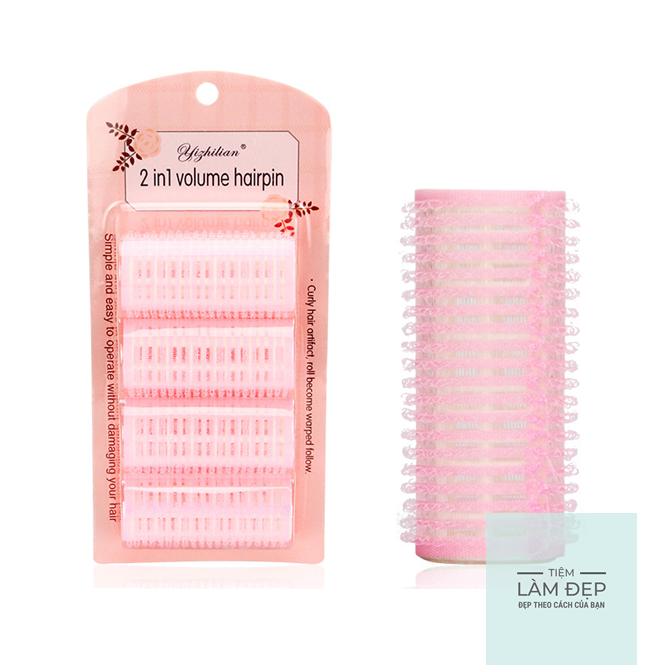 Set 4 lô quấn lô tóc style hàn quốc màu hồng làm xoăn tóc cuốn mái