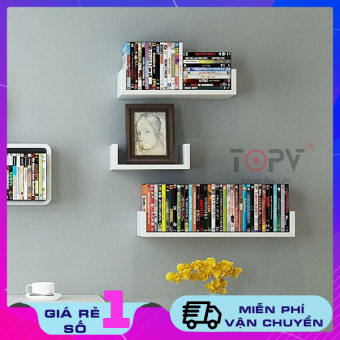 Kệ sách treo tường kiêm kệ decor chữ U TopV giá sách gỗ tủ để đựng đỡ kê vở cho bé nhỏ mini giá rẻ