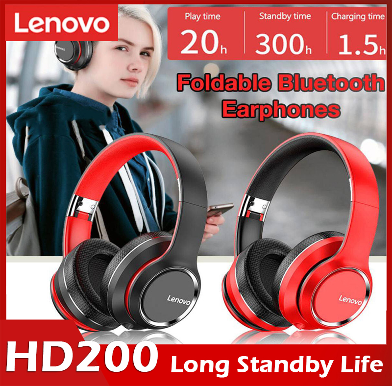 Lenovo HD200 Bộ Tai Nghe Bluetooth Không Dây Có Thể Gập Lại Tai Nghe Cho Máy Tính Thời Gian Đợi Lâu Cuộc Sống Với Tiếng Ồn Noise Cancelling Thể Thao Âm Thanh Nổi Chạy Bộ Tai Nghe Chơi Game