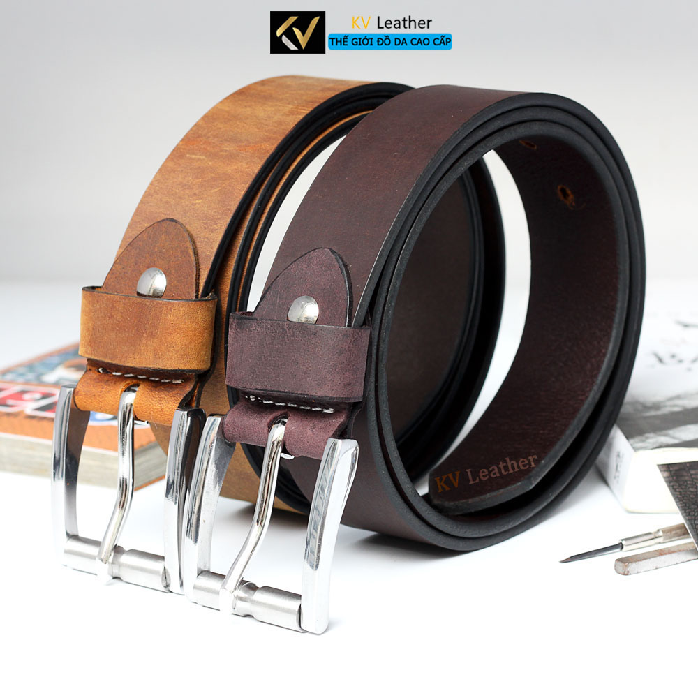 Thắt lưng nam, thắt lưng da bò sáp khóa xỏ kim cao cấp kv leather kvtl-04