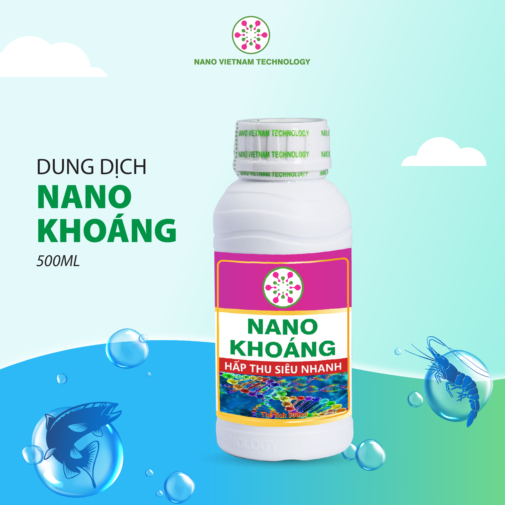 Nano khoáng 100% nguyên chất Nano Vietnam Tech cho tôm cá và động vật thủy sinh 500ml-1100ML