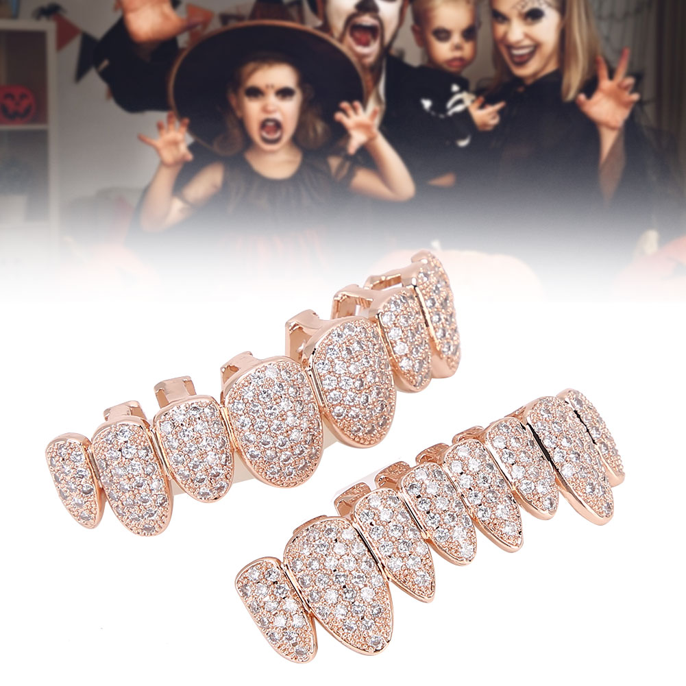Bộ Răng Grillz, Đạo Cụ Hip Hop, Trang Trí Răng Grillz Cho Món Quà Tiệc Halloween Bộ Đồ Vàng Hồng