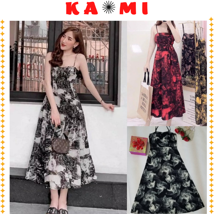 Đầm 2 dây đen dự tiệc dáng dài Hàn Quốc body chinh phục nắng hè vải lụa mềm mịn thoáng mát DD01