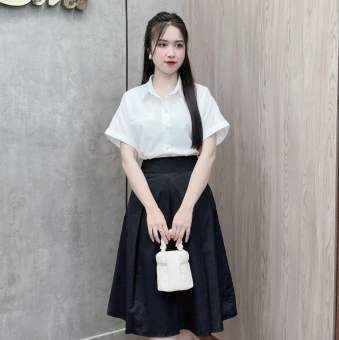 Sét bộ sơ mi nữ tay ngắn phối túi ngực mix chân váy xòe dành cho các nàng đi chơi, đi làm thời trang nữ Eva Lover