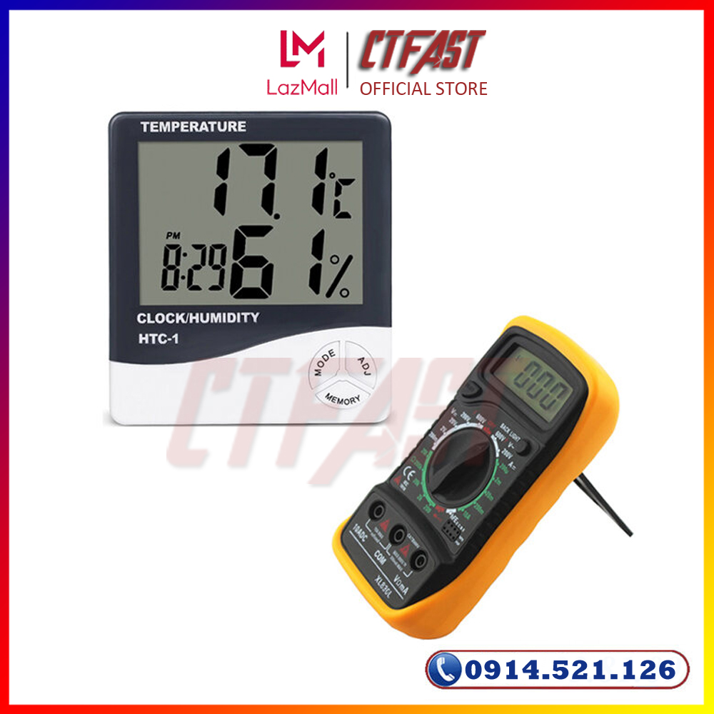 Đồng Hồ Đo Vạn Năng Kèm Pin 9V + Đồng Hồ Đa Năng HTC-1: Đo Nhiệt Độ , Độ Ẩm Và Báo Thức - Chính Hãng CTFAST