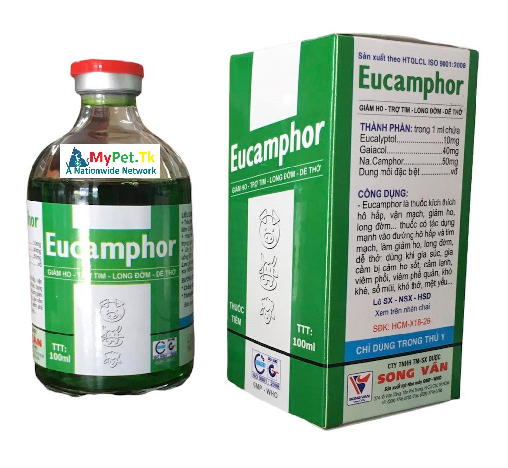 Eucamphor 100ML - Giảm Ho, Trợ Tim, Long Đờm, Dễ Thở, Thông Khí Quản, Sốt Bỏ Ăn Viêm Nướu Răng, Nấm Lưỡi, Chảy Nước Dãi Gà Đá Chó Mèo