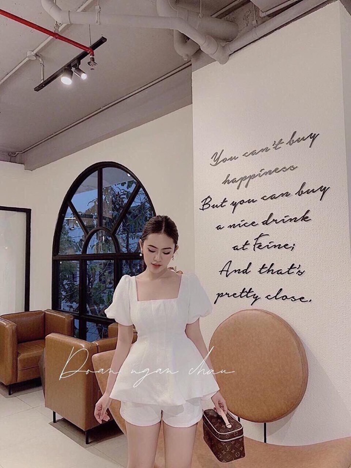 Sét đồ bộ thời trang rẻ đẹp nữ đũi áo tay phồng cột nơ lưng & quần short beauty. fashion sg