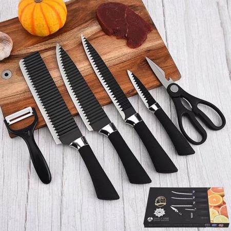 Trendy 6-Piece Black Ceramic Knife Set with Anti-Slip Handles