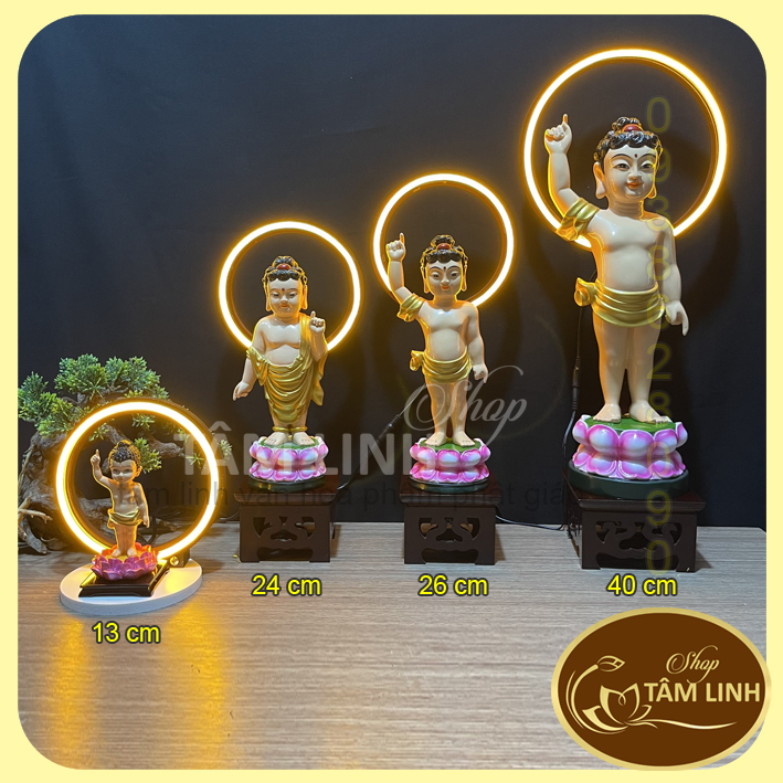 Tượng Phật Đản Sanh nhiều size kèm hào quang led neon