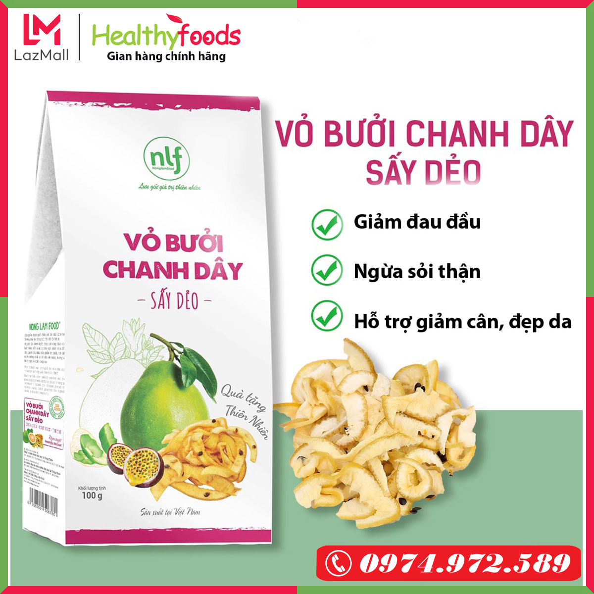 Vỏ bưởi chanh dây sấy dẻo Nong Lam Food, 100% từ thiên nhiên đồ ăn vặt tốt cho sức khỏe hỗ trợ giảm cân đẹp da - HEALTHYFOODS STORE