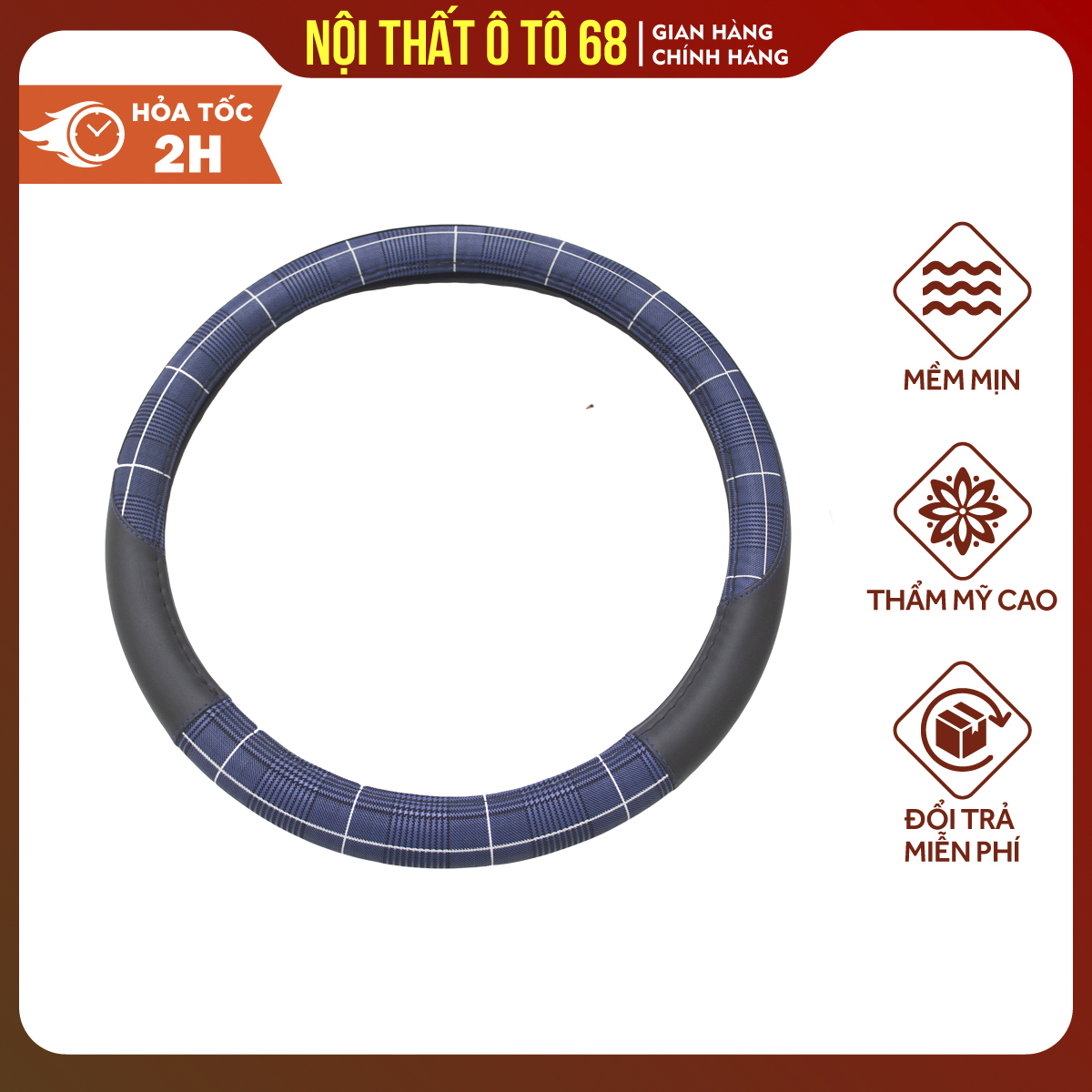 Bọc vô lăng khâu chỉ xe hơi, ô tô giả da mềm chống trượt mã SWC8123