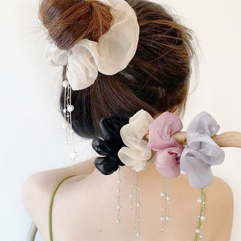 Vòng buộc tóc ruột già tua rua phong cách hàn quốc dây buộc tóc mặt dây ngọc trai cho nữ phụ kiện tóc thời trang