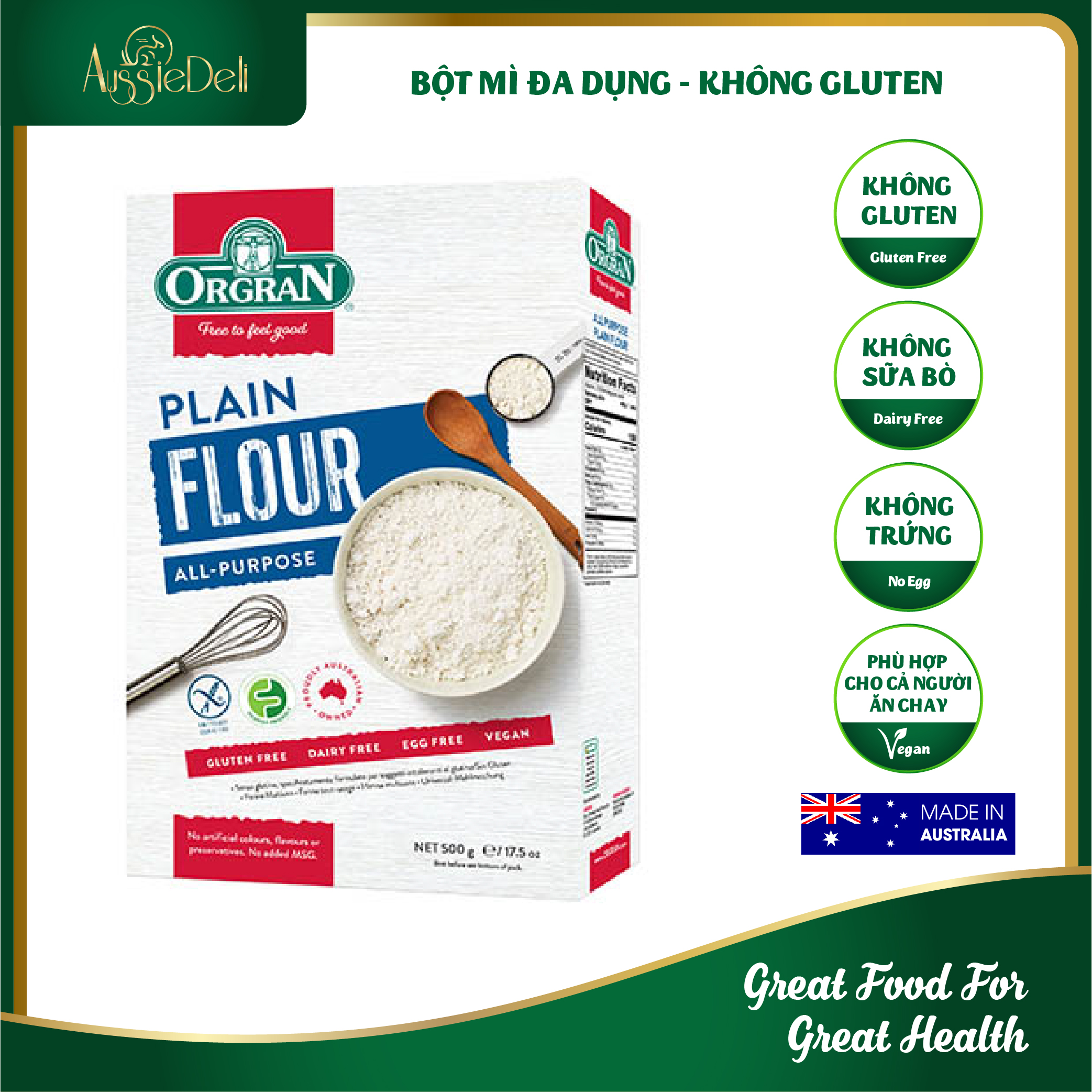 Bột làm bánh đa dụng không Gluten Orgran - Gluten Free All Purpose Plain Flour  hộp 500g