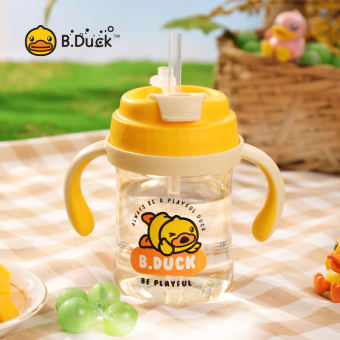 B.Duck Children's Straw Cup Baby Anti-Choking Milk Cup Baby Learning Drink Cup Anti-Drop Cup With Straw Handle400ml